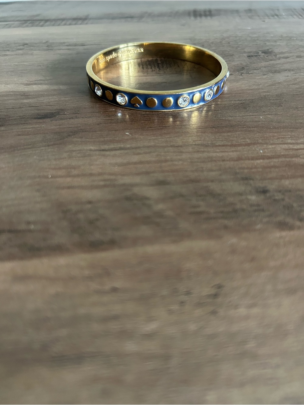 Kate Spade Gold-Tone Blue Enamel Bangle Bracelet with Crystal Accents